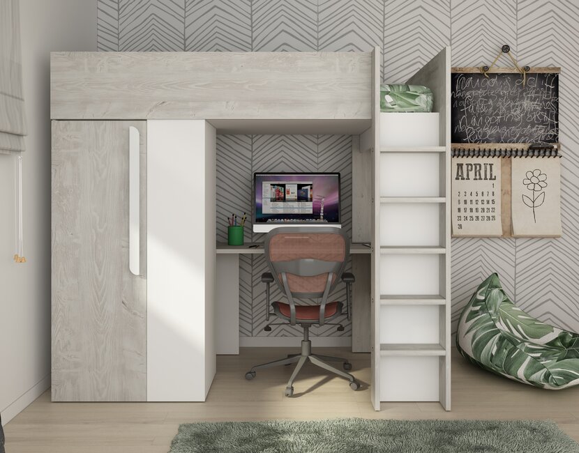 Hoogslaper Studio Grijs eiken/wit