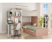 Stapelbed Palatino Grijs eiken - Roze 90x190