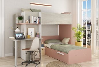 Stapelbed Palatino Roze / Grijs eiken 90x190