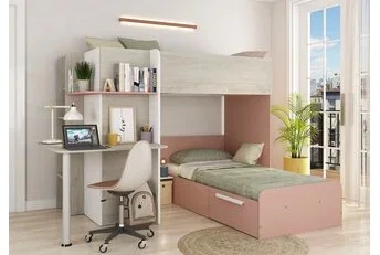 Stapelbed Palatino Roze / Grijs eiken 90x190