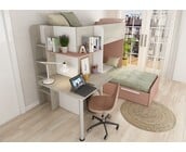 Stapelbed Palatino Grijs eiken - Roze 90x190