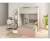 Stapelbed Palatino Grijs eiken - Roze 90x190