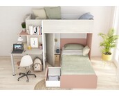 Stapelbed Palatino Grijs eiken - Roze 90x190