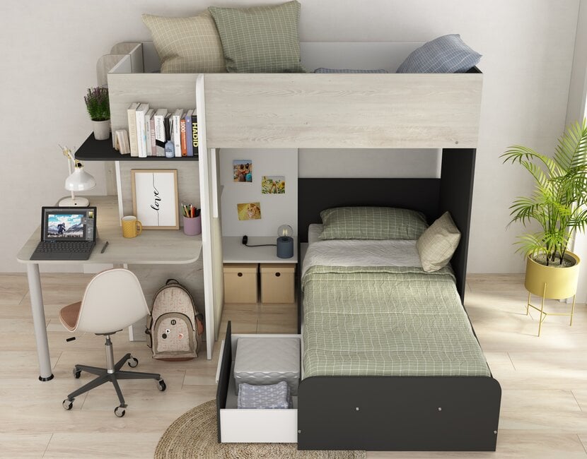 Stapelbed Palatino Antraciet / Grijs eiken