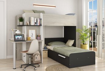 Stapelbed Palatino Antraciet / Grijs eiken