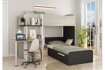 Stapelbed Palatino Antraciet / Grijs eiken