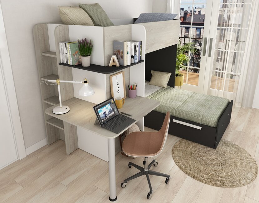 Stapelbed Palatino Antraciet / Grijs eiken