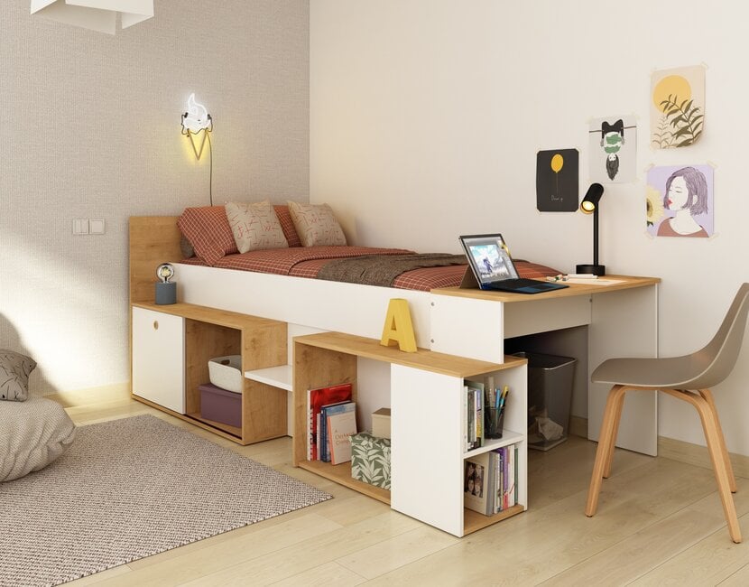 Kinderbed Gaby - Eiken met wit