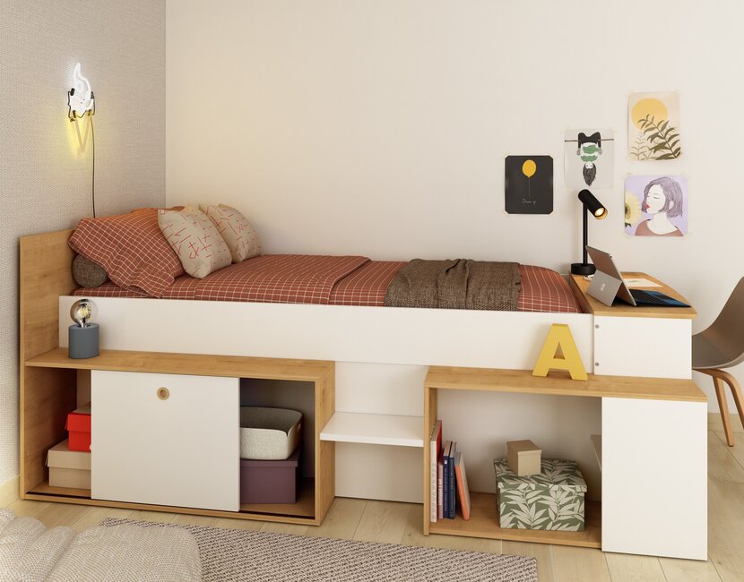 Kinderbed Gaby - Eiken met wit