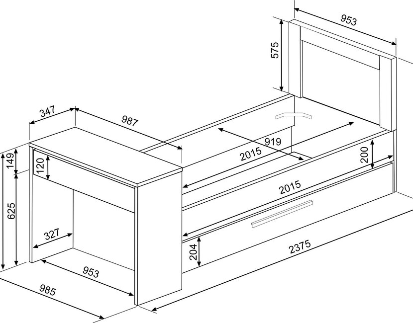 Kinderbed Shipley - Grijs eiken met wit