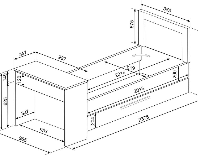 Kinderbed Shipley - Grijs eiken met Antraciet