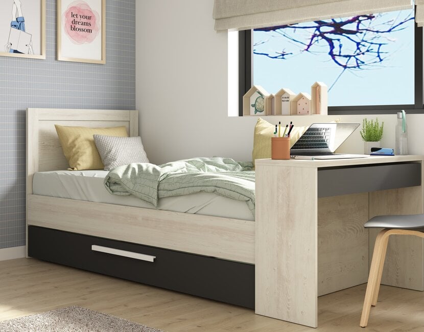 Kinderbed Shipley - Grijs eiken met Antraciet