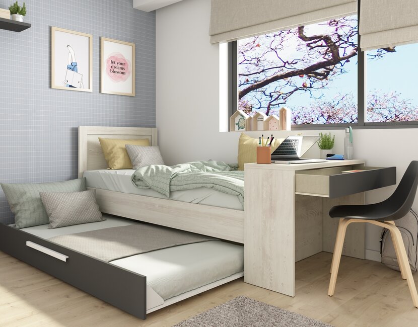 Kinderbed Shipley - Grijs eiken met Antraciet