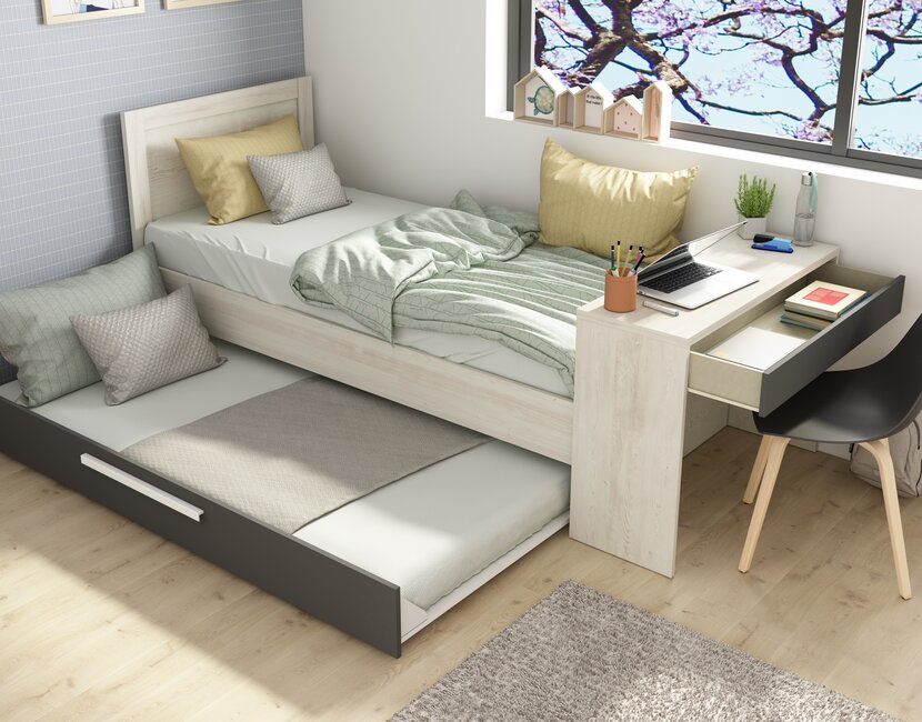 Kinderbed Shipley - Grijs eiken met Antraciet