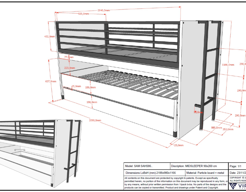 Halfhoogslaper Sam - met slaaplade
