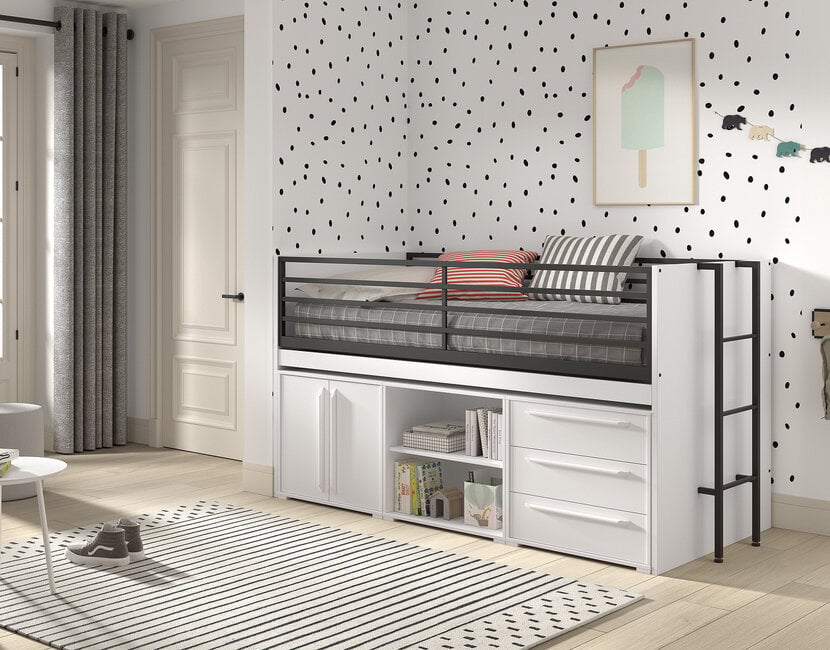 Halfhoogslaper Sam wit - met 3 kasten