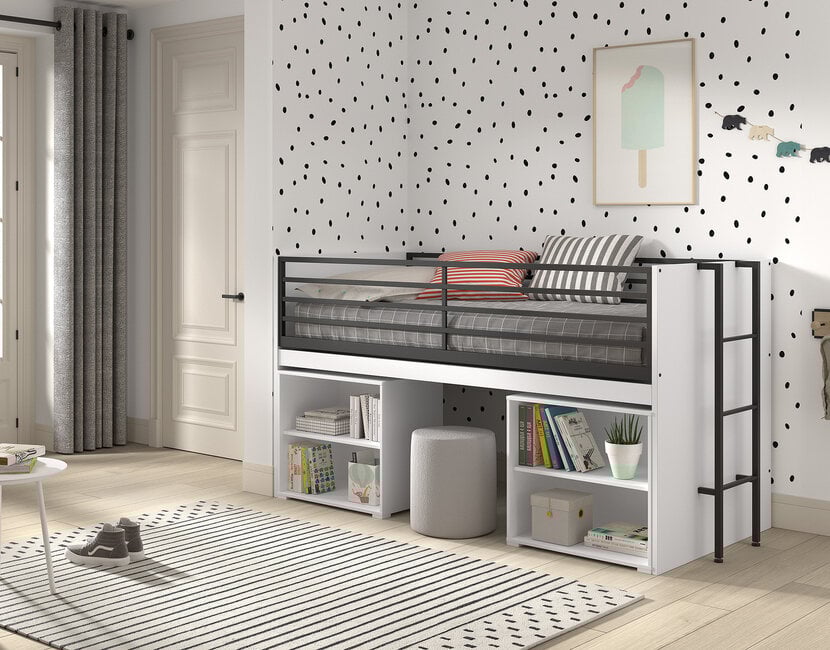 Halfhoogslaper Sam wit - met 2 boekenkasten