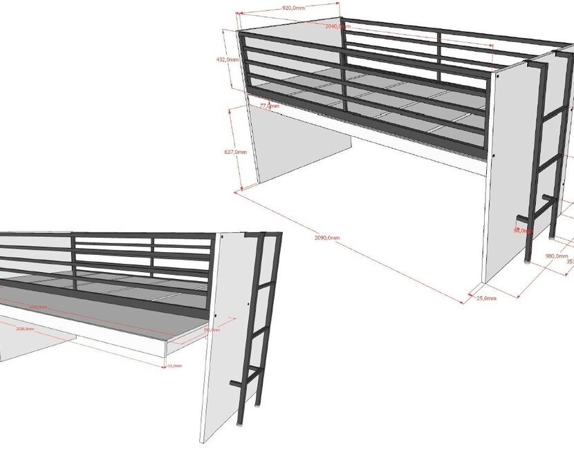 Halfhoogslaper Sam wit - met 2 ladekasten