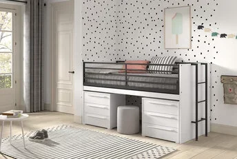 Halfhoogslaper Sam wit - met 2 ladekasten