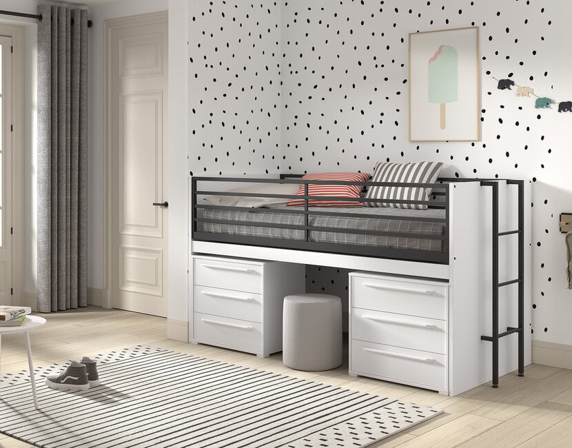 Halfhoogslaper Sam wit - met 2 ladekasten