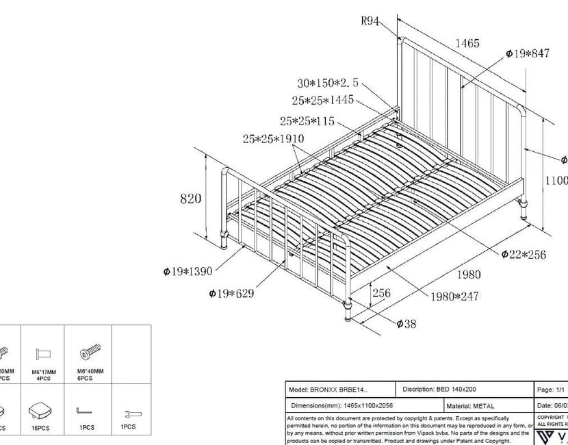 Kinderbed Bronxx - Wit - 140x200