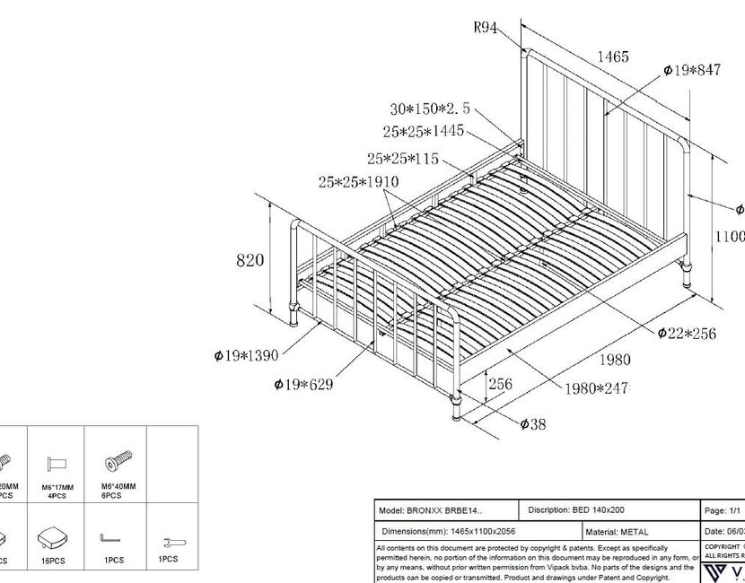 Kinderbed Bronxx - Zwart - 140x200