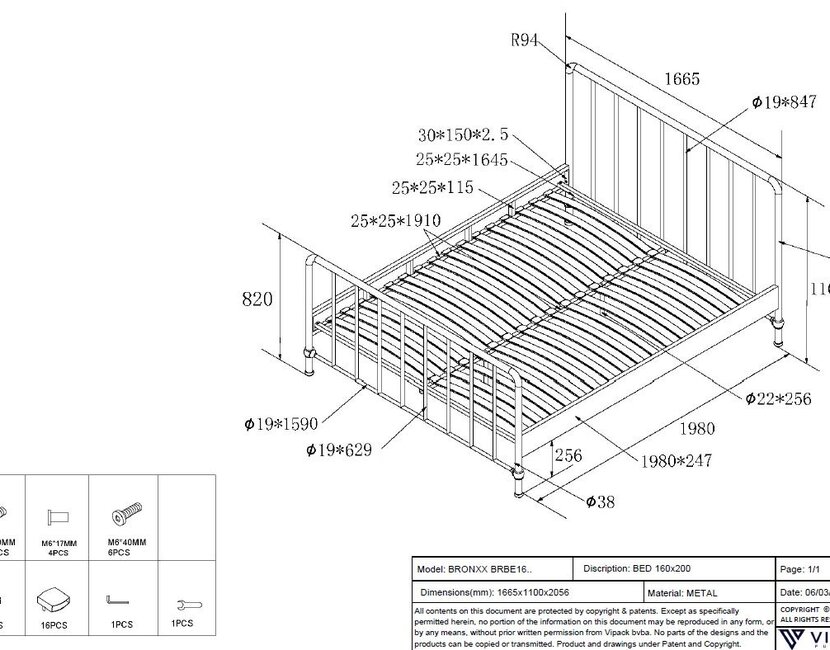 Kinderbed Bronxx - Zwart - 160x200