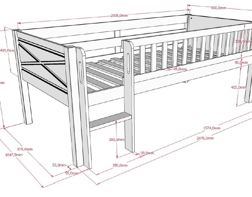 Halfhoogslaper Scott - laag model - 90x200 - met 3 lades