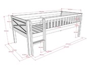 Halfhoogslaper Scott - Wit - 90x200 - laag model met glijbaan en 2 lades