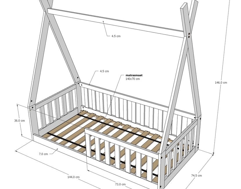 Vloerbed Tipi wit - 70x140 - Montessori peuterbed