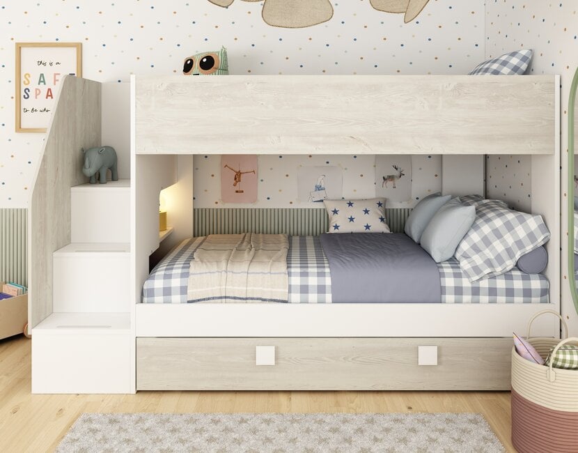 Stapelbed Easy grijs eiken met slaaplade