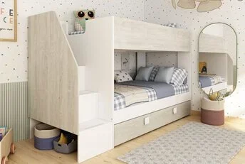 Stapelbed Easy grijs eiken met slaaplade