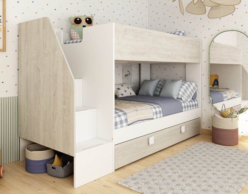 Stapelbed Easy grijs eiken met slaaplade