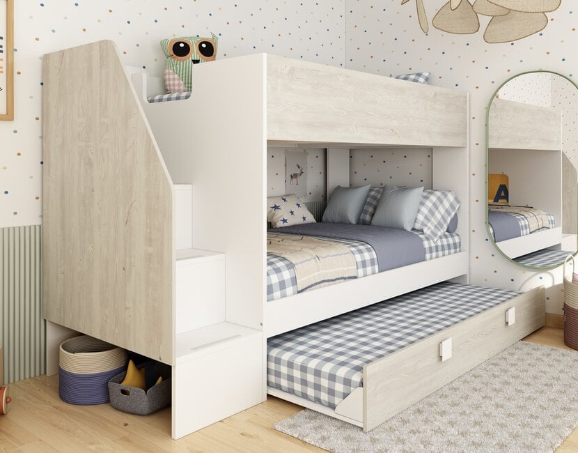 Stapelbed Easy grijs eiken met slaaplade