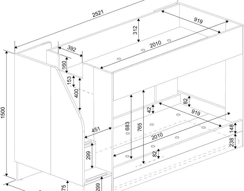 Stapelbed Easy grijs eiken met slaaplade