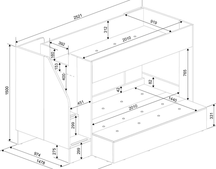 3 persoons Familiebed - Easy grijs eiken