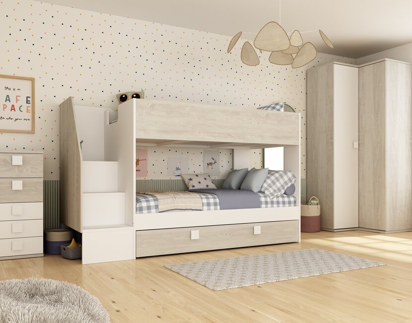 Stapelbed Easy grijs eiken met slaaplade