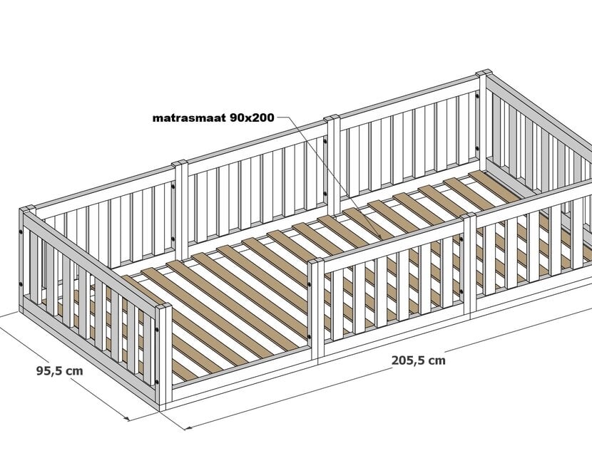 Montessori vloerbed Luna Wit - 90x200