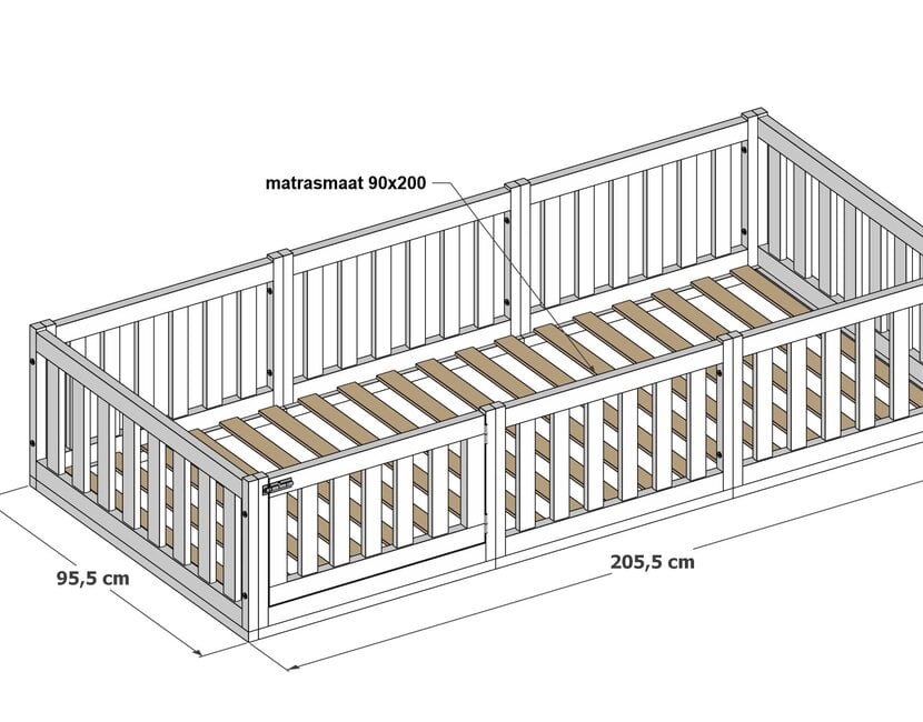 Montessori vloerbed Luna Wit - 90x200
