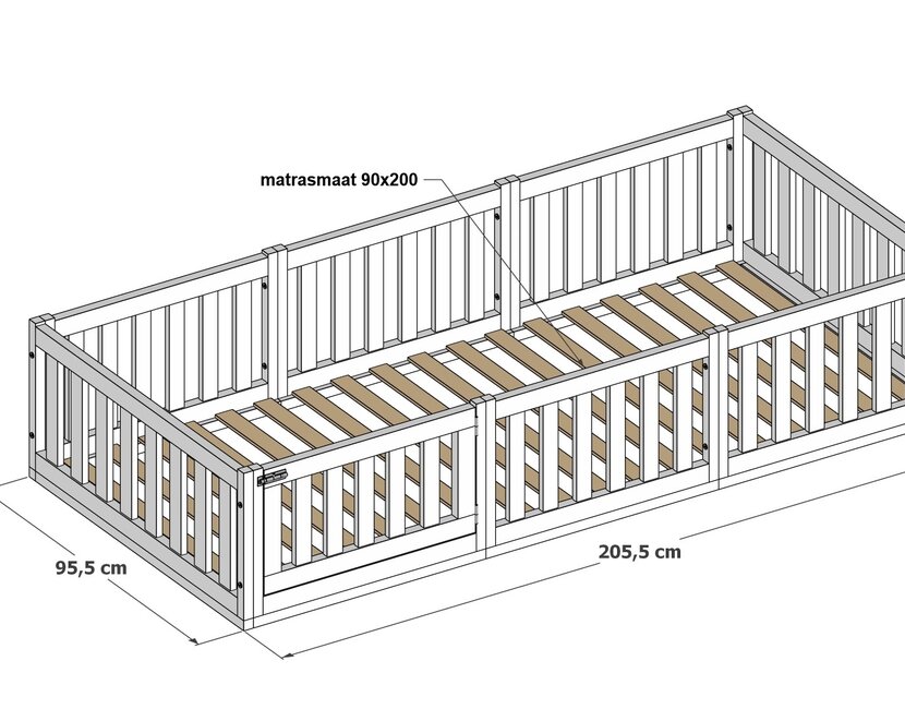 Montessori vloerbed Luna Natuur - 90x200