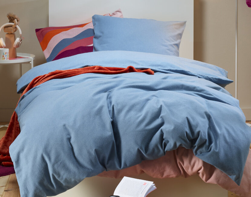 Moodit Dekbedovertrek, Freya Stone Blue - 140 x 220 + 60 x 70 cm - Katoen Flanel