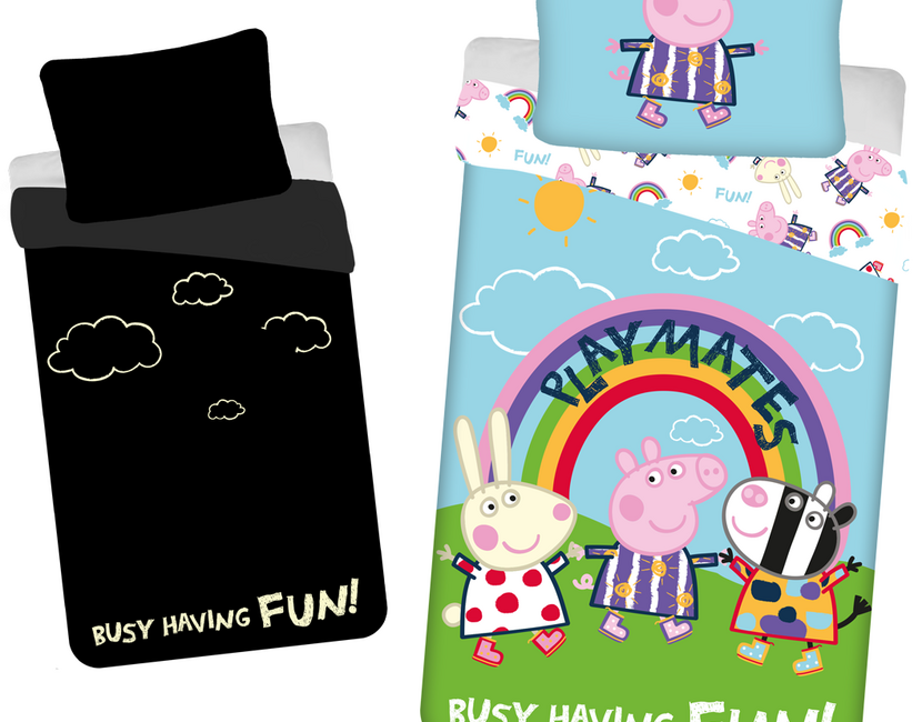 Peppa Pig Dekbedovertrek Glow in the Dark, Playmates - Eenpersoons - 140 x 200 + 70 x 90 cm  - Katoen