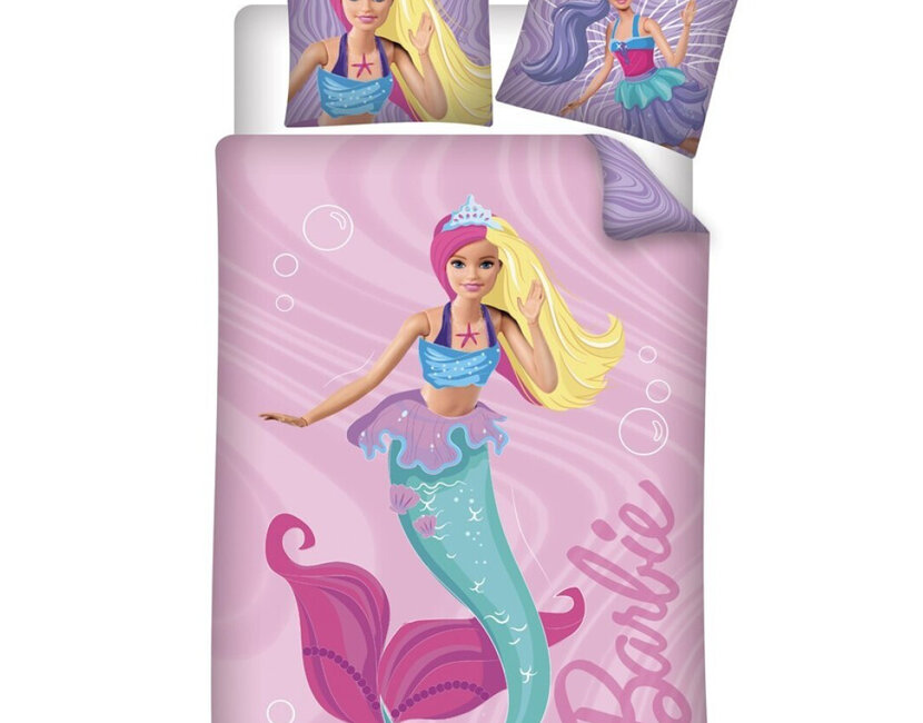 Barbie Dekbedovertrek, Zeemeermin - Eenpersoons - 140 x 200 + 65 x 65 cm - Katoen