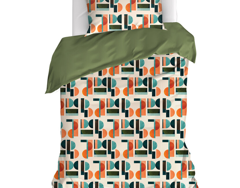 De Witte Lietaer Dekbedovertrek Lisboa, Grenoble Green - Eenpersoons - 140 x 220 cm + 60 x 70 cm - Katoen Percal