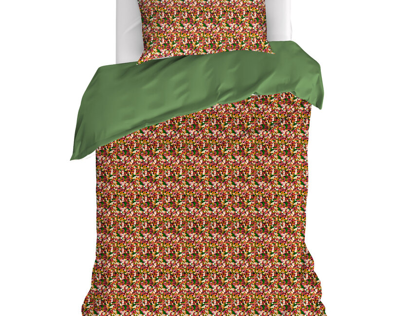 De Witte Lietaer Dekbedovertrek Flowerpower, Green Bee - Eenpersoons - 140 x 220 cm + 60 x 70 cm - Katoen Percal