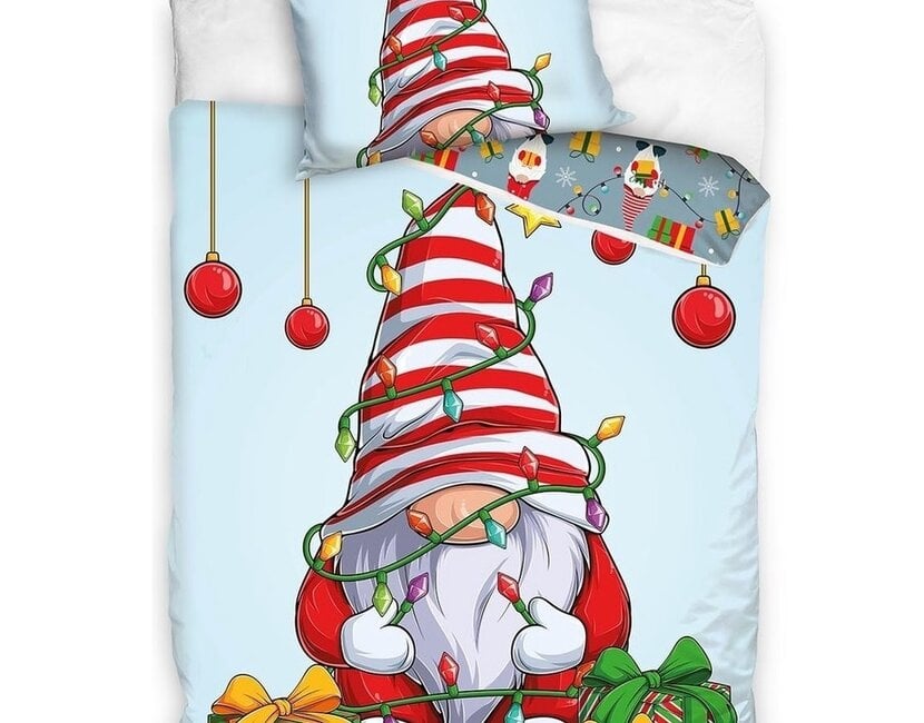 In Home Dekbedovertrek, Christmas Gnome - Eenpersoons - 140 x 200 + 60 x 70 cm - Katoen