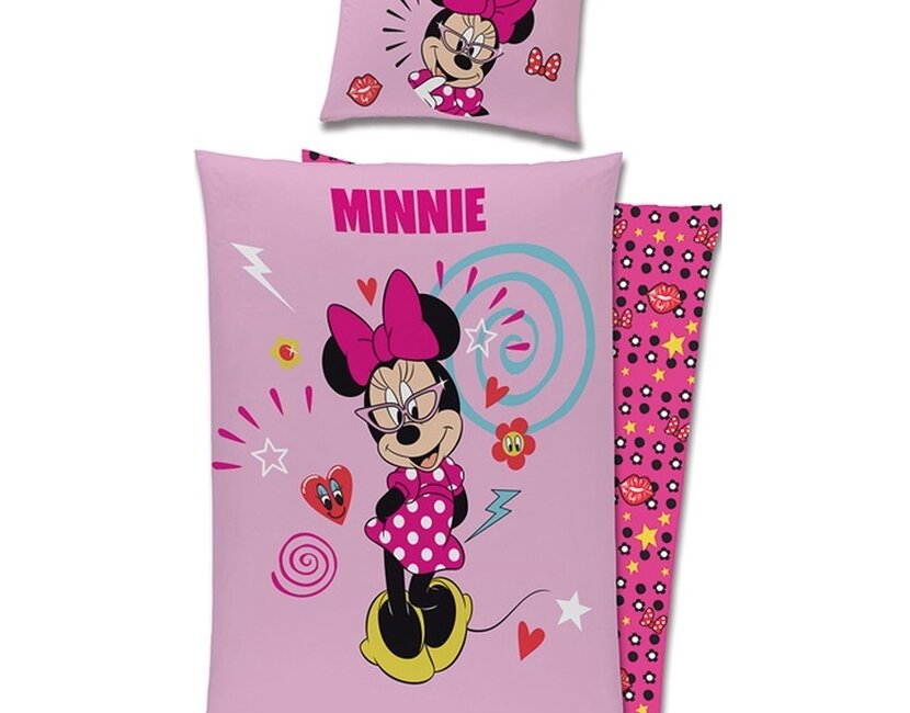 Disney Minnie Mouse Dekbedovertrek, Pretty Pink - Eenpersoons - 140 x 200 + 60 x 70 cm - Katoen