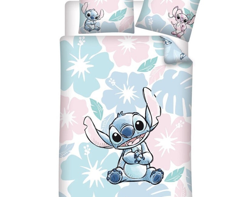 Disney Lilo & Stitch Dekbedovertrek, Tropical Flowers - Eenpersoons - 140 x 200 + 65 x 65 cm - Polykatoen