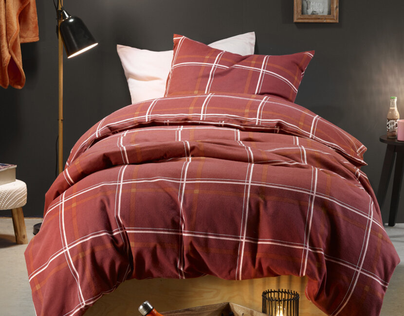 Moodit Dekbedovertrek, Rosaline Burgundy - 140 x 220 + 60 x 70 cm - Katoen Flanel