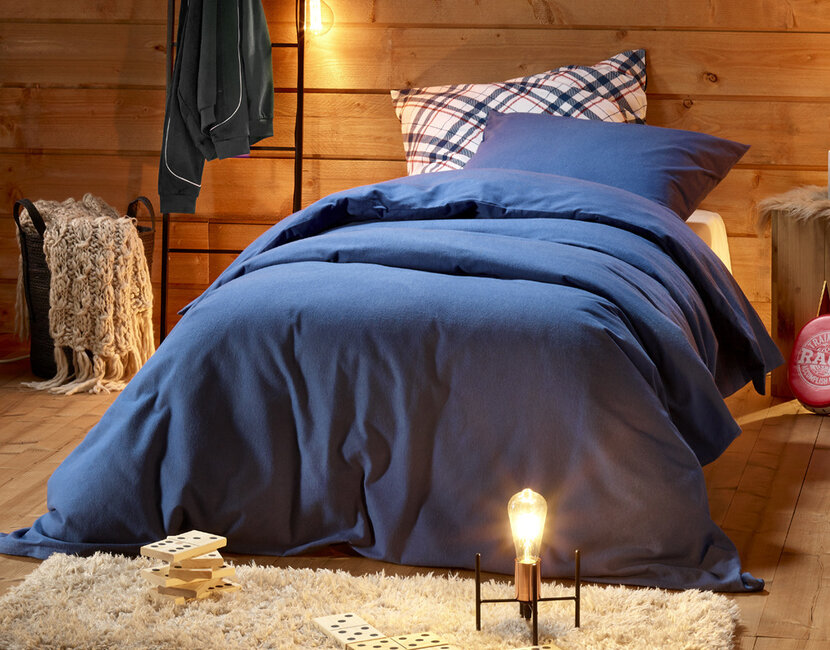 De Witte Lietaer Dekbedovertrek, Laura Blue Indigo - 140 x 220 cm + 60 x 70 cm - 100% Katoen Flanel